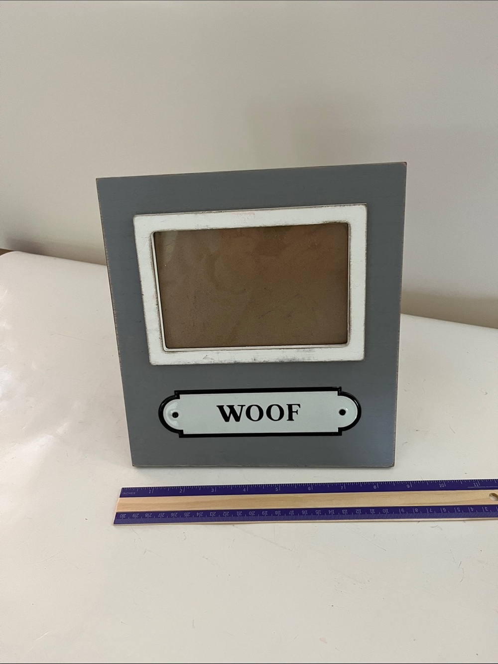 Gray & White 'Woof' Pet Photo Frame - Neutral Decorative Accent